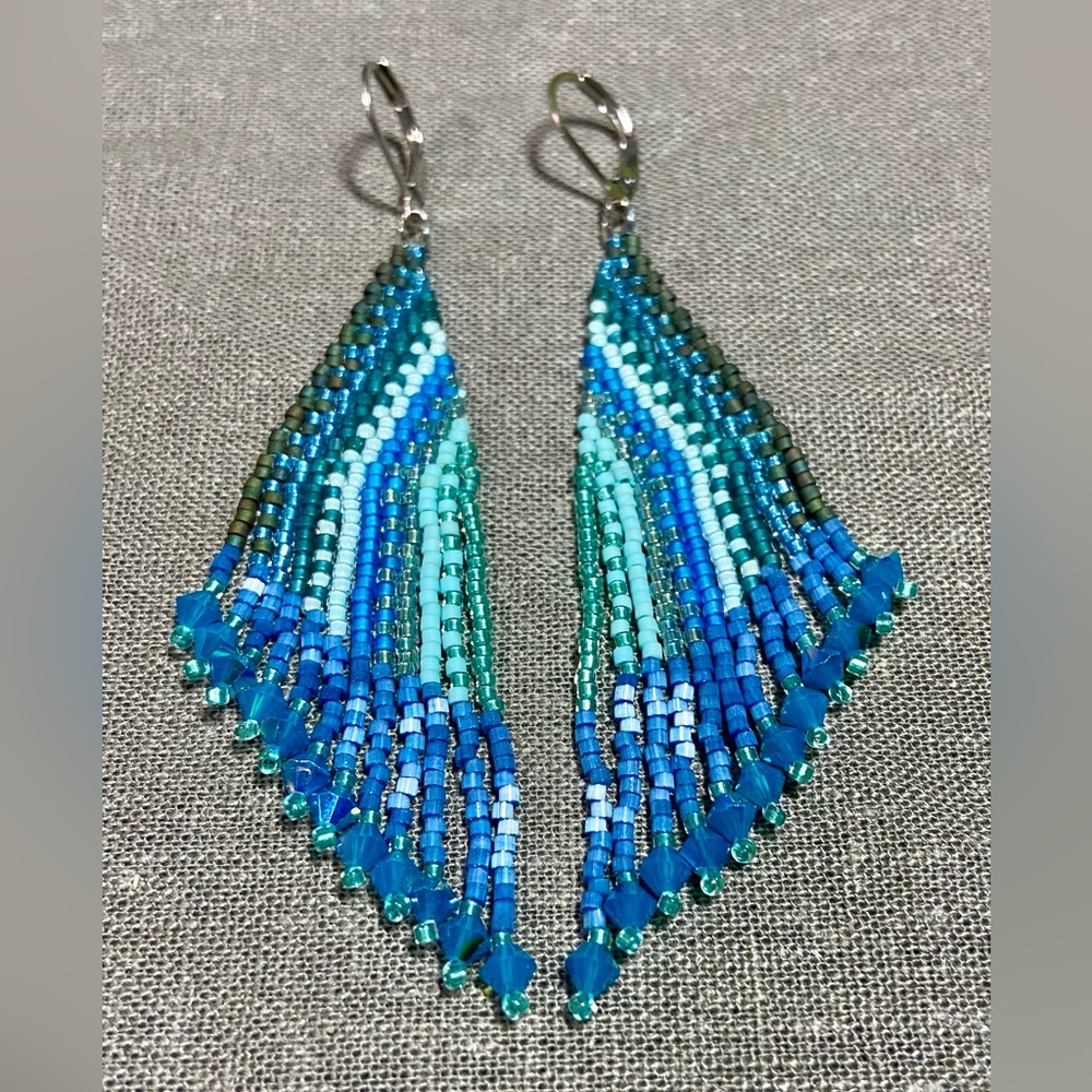 Sea Blues and Greens Beaded Earrings